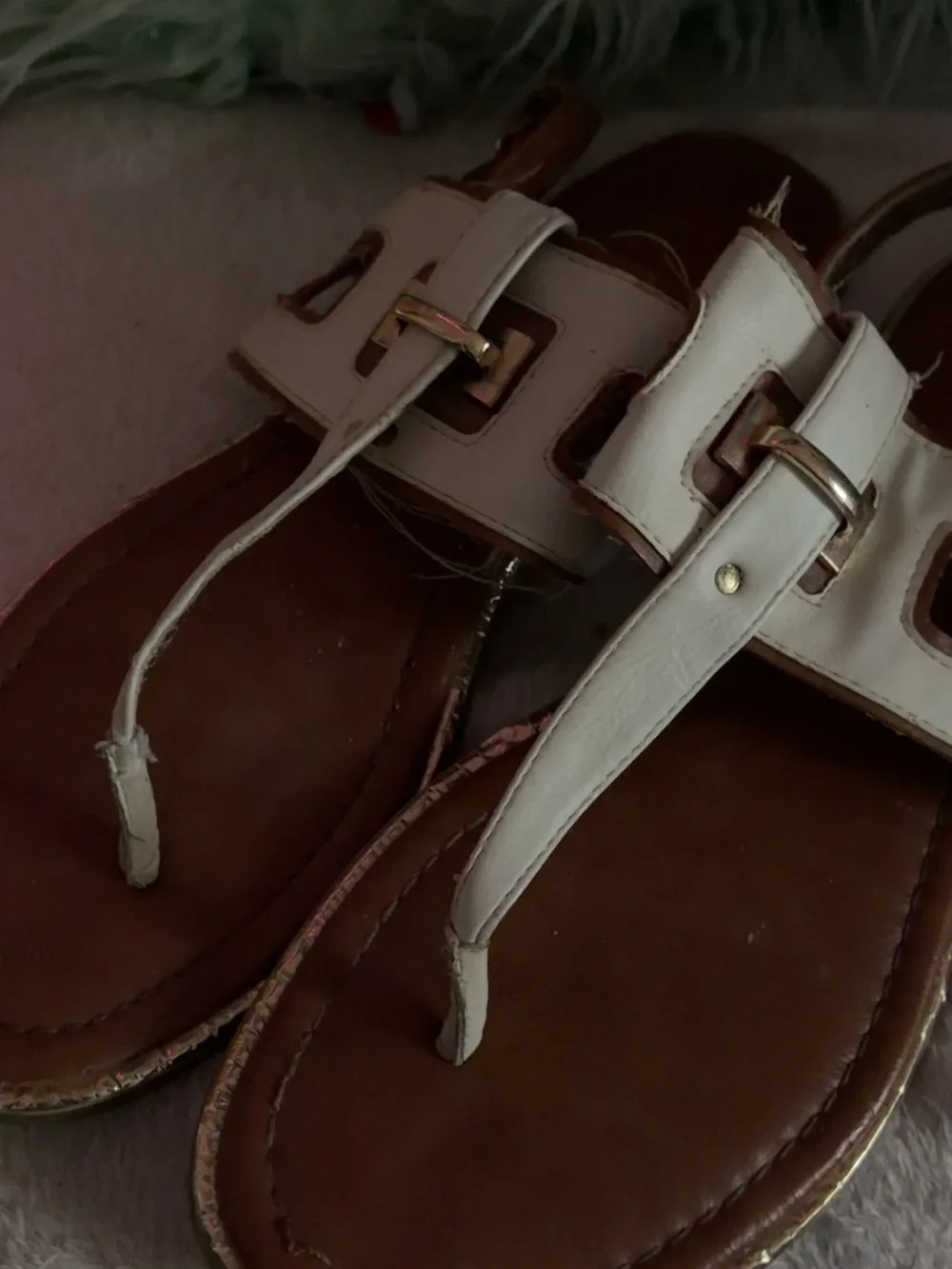 Vintage White Leather Women’s T-Strap Sandals